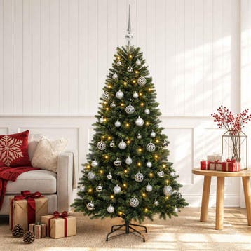 vidaXL Kunstkerstboom met kerstbal 150 cm 150 LEDs Warmwit, Verzenden, Nieuw