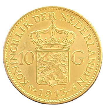 Gouden 10 gulden Wilhelmina 1913, Postzegels en Munten, Munten | Nederland, Verzenden, Goud, Koningin Wilhelmina, Losse munt