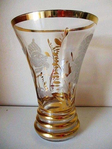 20 cm H / 20cm diameter - Vaas (2) - 22 kt goud - Aquarium /