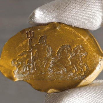 Klassieke Griekse mythologie Poseidon in zijn strijdwagen op