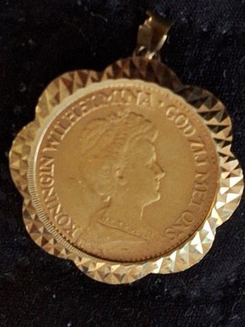Nederland. Wilhelmina. 10 Gulden 1917 in gouden hanger