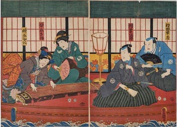 KUNISADA • Koto-recital en Twee samoerai • Japanse houtsnede