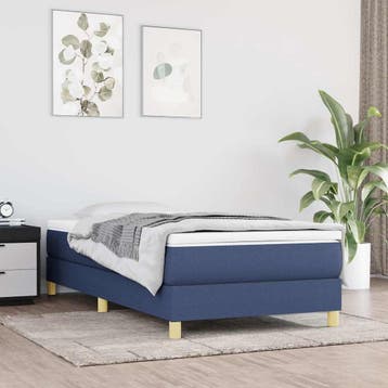 vidaXL Boxspring bed 90x200 cm stof blauw, 90 cm, Eenpersoons, Nieuw, 200 cm