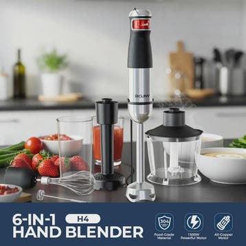 ROUNY 1500W Staafmixer Set 6-in-1 met RVS Staaf, Hakker, Gar, Verzenden, Nieuw