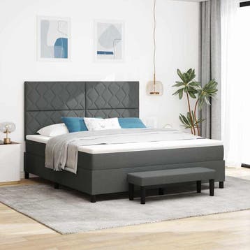 vidaXL Boxspringbed met hoofdeinde Donkergrijs 180 x 200 cm, Verzenden, Nieuw, Tweepersoons, Stof
