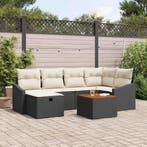vidaXL Tuinbankenset met kussen met opslag 7 pcs Zwart poly, Verzenden, Nieuw, Rotan, 7 zitplaatsen