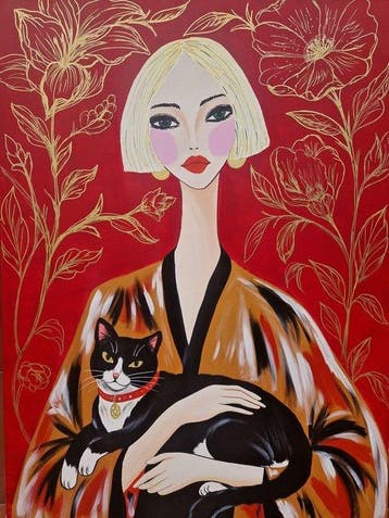 Lucía Laurent - XL - Lirios Dorados y Gato Tuxedo
