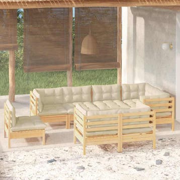 vidaXL 8-delige Loungeset met crèmekleurige kussens massief, Verzenden, Nieuw, Loungeset
