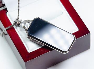 - Art Deco - 800 zilver - Onyx - XL - Ketting met hanger, Antiek en Kunst