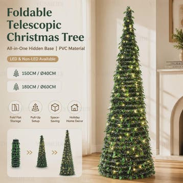 Opvouwbare Kunstkerstboom met LED-verlichting - 150cm of 180, Verzenden, Nieuw
