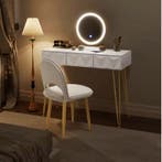 Kaptafel met LED Spiegel en Kruk – 3 Lades Draaibare Spiegel, Verzenden, Nieuw
