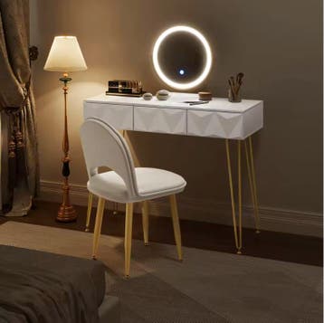 Kaptafel met LED Spiegel en Kruk – 3 Lades Draaibare Spiegel, Huis en Inrichting, Tafels | Kaptafels, Verzenden, Nieuw