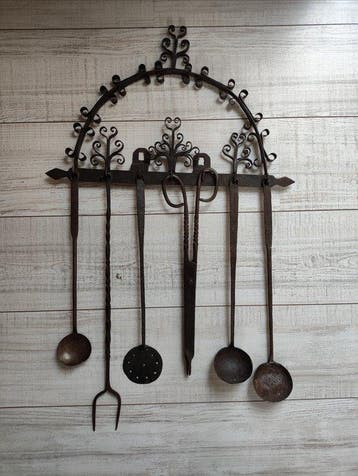 Rek - keukenrek - Smeedijzer - Keukenrek met keukengerei, Antiek en Kunst