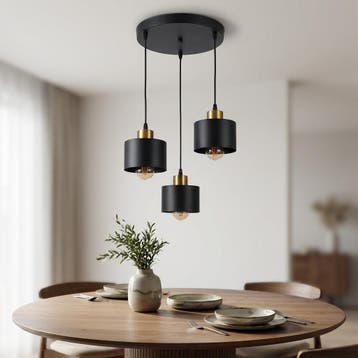 Hanglamp 3-voudig Zwart/ Goud | metaal | 3x E27 fitting, Nieuw, Metaal, Industrieel, E27 (groot)