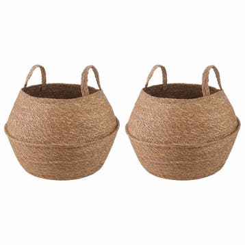 vidaXL Plantenpot met handvatten 2 st Naturel Ø 45 x 36 cm, Verzenden, Nieuw, 30 tot 60 cm