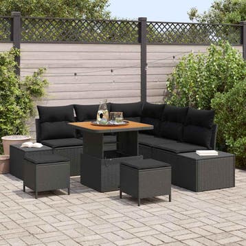 vidaXL Tuinbankenset 8 st Zwart poly rattan, Verzenden, Nieuw, Rotan, 8 zitplaatsen