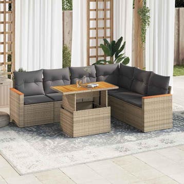 vidaXL 7-delige Loungeset met kussens poly rattan acacia, Verzenden, Nieuw, Loungeset