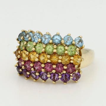 Ring - 14 karaat Geel goud - robijn, peridot, Nieuw