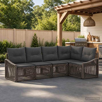 vidaXL Tuinbankenset 5 st Grijs poly rattan, Verzenden, Nieuw, 5 zitplaatsen