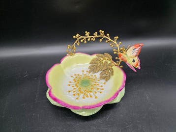 Kom - Porselein, Brons - vlinder