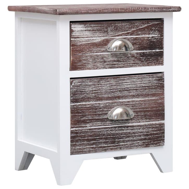 vidaXL Nachtkastje 38x28x45 cm paulowniahout bruin en wit, Huis en Inrichting, Slaapkamer | Nachtkastjes, Nieuw, Minder dan 45 cm