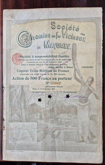 Belgisch-Congo. 500 Francs 1898 - Chemins de fer Vicinaux du