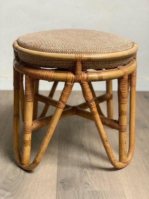 Kruk - Bamboe - Vintage Rotan Krukje, Antiek en Kunst, Kunst | Designobjecten