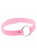 Choker Lichtroze Ring Pu Leer Collar Ketting Halsband Roze S, Ophalen of Verzenden, Nieuw, Kunststof, Verstelbaar
