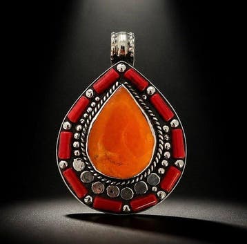- Tibet Zilver - Koraal - Hanger