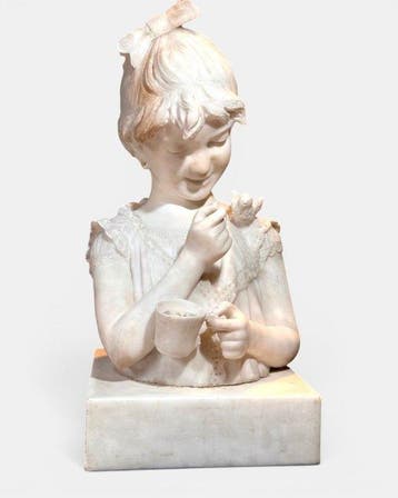 Buste, Fanciulla sorridente con uccellino - 60 cm - Carrara, Antiek en Kunst