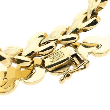 Gouden fantasieschakel armband | 19 cm (Schakelarmband), Ophalen of Verzenden, Gebruikt, Goud, Goud