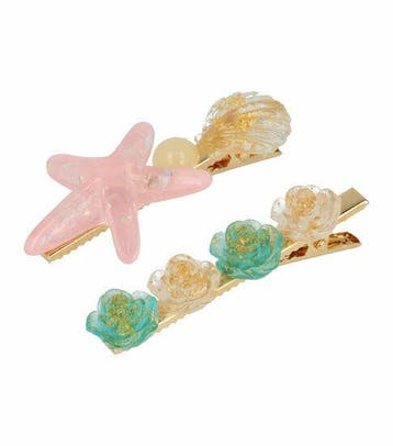 Haarspeld Duckklem 6cm – Zeester Schelp Bloem – Goud Groen, Nieuw