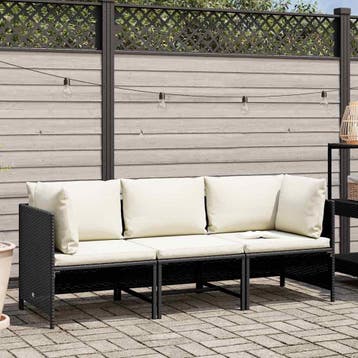 vidaXL Tuinbank 3-zits met kussens poly rattan zwart, Verzenden, Nieuw, Rotan