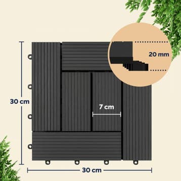 Tegels 11 stuks Mozaïek Antraciet WPC 30x30cm (Tuin Tegels), Verzenden, Nieuw