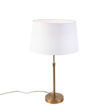 Bronze tafellamp met linnen kap wit 35cm - Parte, Verzenden, Nieuw