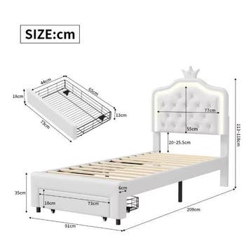 Gestoffeerd Kinderbed met Kroonhoofdbord en LED-verlichting, Verzenden, Nieuw