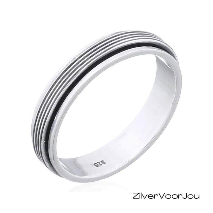 Zilveren Spinner Ring lines Design, Sieraden, Tassen en Uiterlijk, Ringen, Nieuw, Verzenden