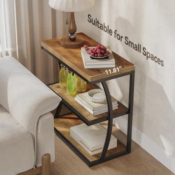 Industriële Bijzettafel met Houten Blad en Metalen Frame - S, Verzenden, Nieuw