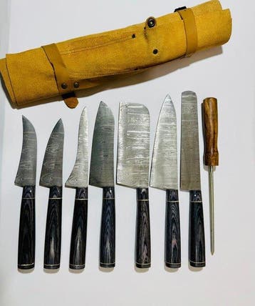 Keukenmes - Kitchen knife set - Kook- en BBQ-set met leren
