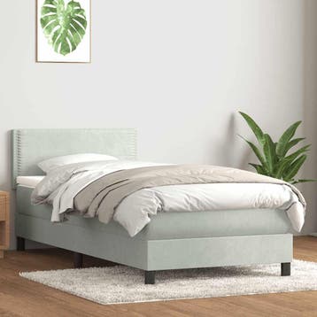 vidaXL Boxspring met matras fluweel lichtgrijs 80x220 cm, Eenpersoons, Verzenden, Nieuw, Stof