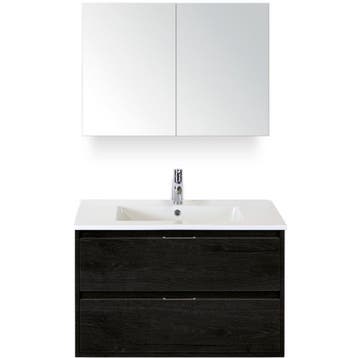Porto Badmeubelset 90 cm - Black Oak - Keramische Wastafel, Huis en Inrichting, Ophalen of Verzenden, Nieuw