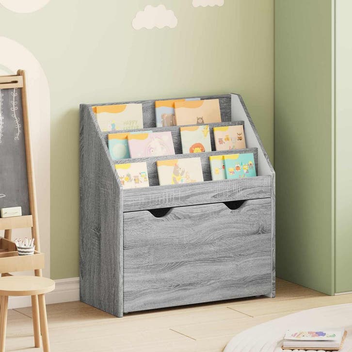 vidaXL Kinderen Boekenkast Grijs Sonoma 60 x 29,5 x 69 cm, Huis en Inrichting, Woonaccessoires | Krantenbakken en Lectuurbakken