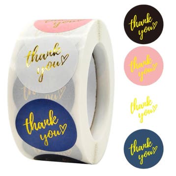 500 Stickers Op Rol - 2.5cm - Thank You Metal Mix - Bedankt, Verzenden, Nieuw
