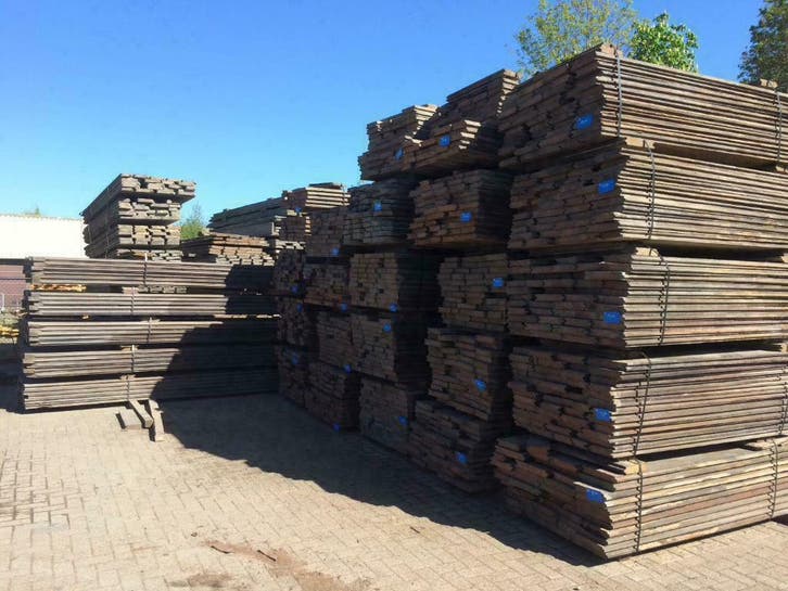 Gebruikte Azobe Damwand hardhout Grote partij 5 cm, Doe-het-zelf en Verbouw, Hout en Planken, Overige houtsoorten, 300 cm of meer
