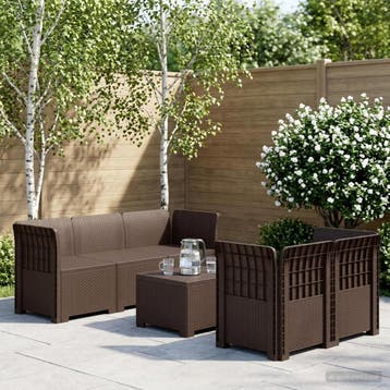 vidaXL 5-Zits Tuin Sofa Rattan Look PP Bruin, Verzenden, Nieuw