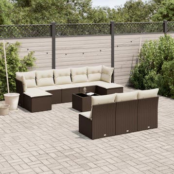 vidaXL 11-delige Loungeset met kussens poly rattan bruin, Verzenden, Nieuw, Loungeset