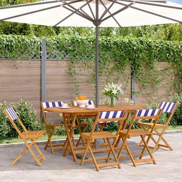 vidaXL Klapstoelen, 6 stuks, blauw-witte stof en massief, Verzenden, Nieuw, Hout