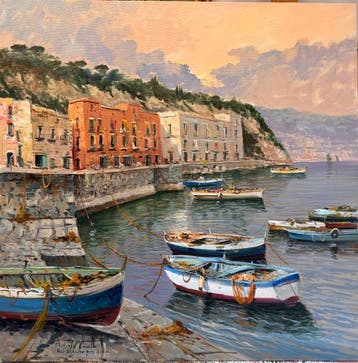 Pasquale Vuotto (1958) - Riva fiorita Posillipo - XL, Antiek en Kunst
