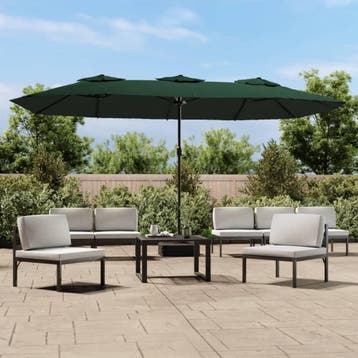 vidaXL Parasol dubbel dak met LED 449x265 cm groen, Verzenden, Nieuw, 2 tot 3 meter