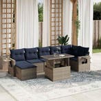 vidaXL 8-delige tuinbankset met kussens, grijs polyrotan, Verzenden, Nieuw, Rotan